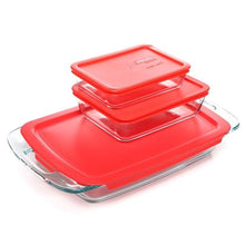 Load image into Gallery viewer, 6-Piece Glass Bakeware Food Storage Set with Red Plastic Lids
