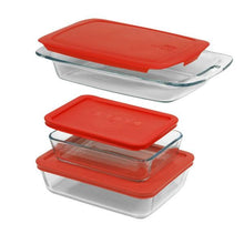 Load image into Gallery viewer, 6-Piece Glass Bakeware Food Storage Set with Red Plastic Lids
