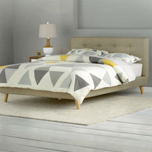 Load image into Gallery viewer, Queen size Mid-Century Style Beige Upholstered Platform Bed
