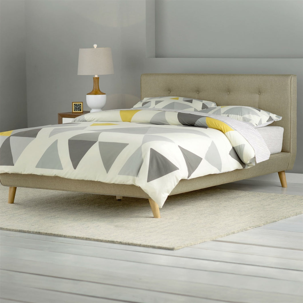 Queen size Mid-Century Style Beige Upholstered Platform Bed