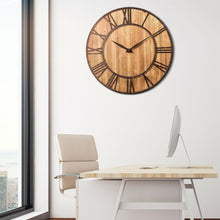 Load image into Gallery viewer, Round Wood 30-inch Roman Numeral Silent Wall Clock
