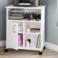 Load image into Gallery viewer, Modern Home Office Printer Stand Cart with Casters in White
