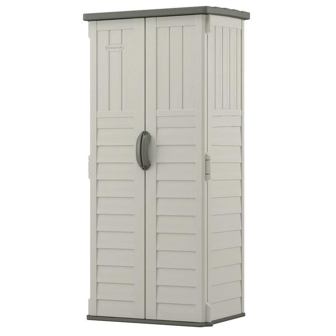 Outdoor Heavy Duty 22 Cubic Ft Vertical Garden Storage Shed in Taupe Grey