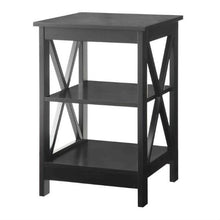 Load image into Gallery viewer, Black Wood X-Design End Table Nightstand with 3 Open Shelves
