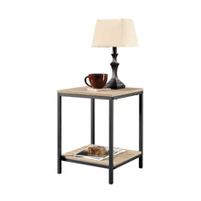 Load image into Gallery viewer, Modern Black Metal Frame End Table with Oak Finish Wood Top and Bottom Shelf
