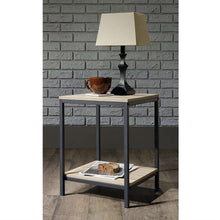 Load image into Gallery viewer, Modern Black Metal Frame End Table with Oak Finish Wood Top and Bottom Shelf
