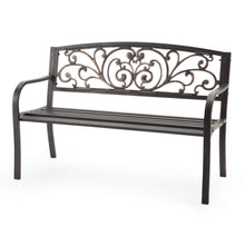 Load image into Gallery viewer, Curved Metal Garden Bench with Heart Pattern in Black Antique Bronze Finish
