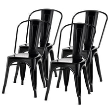 Load image into Gallery viewer, Set of 4 Indoor Outdoor Black Metal Stacking Bistro Dining Chairs
