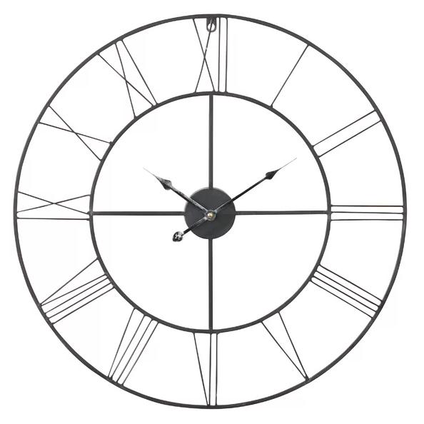 Round 24-inch Metal Wall Clock with Roman Numerals