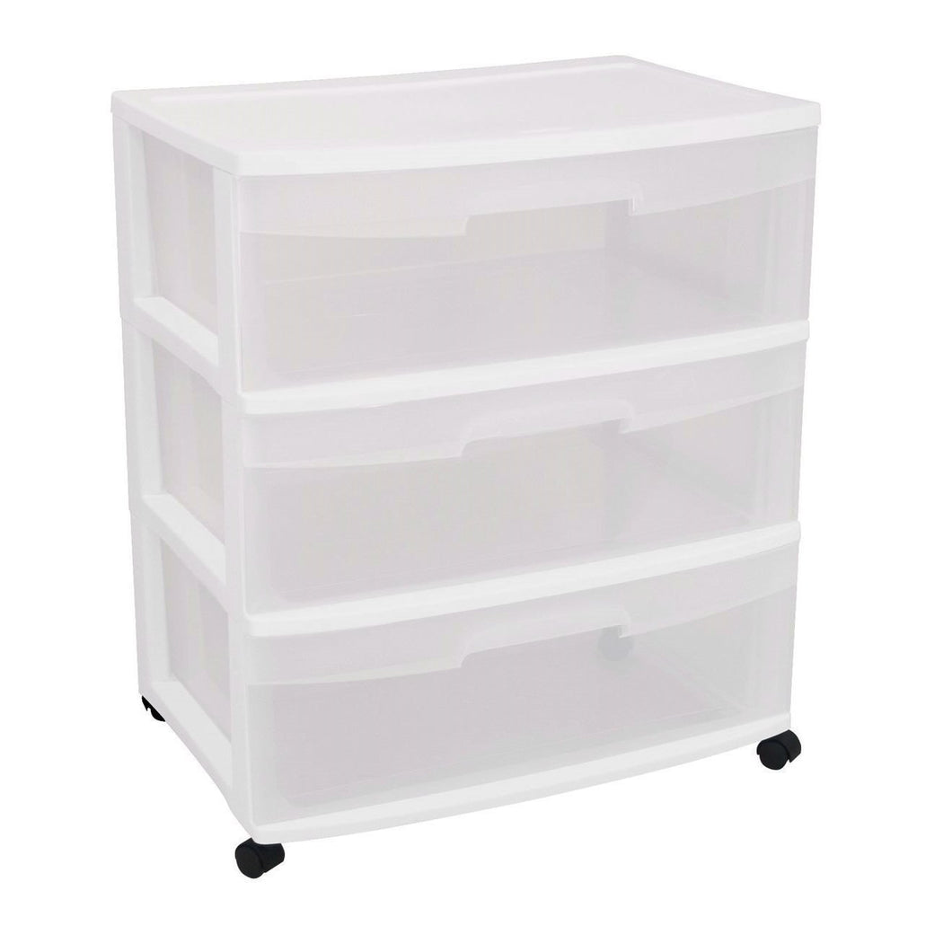 Mobile 3-Drawer Storage Cart Wardrobe Home Storage Cabinet in Clear White