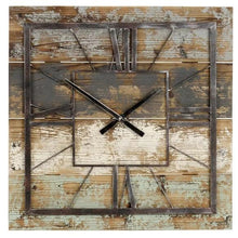 Load image into Gallery viewer, Square 27.5-inch Wood and Metal Wall Clock Industrial Style
