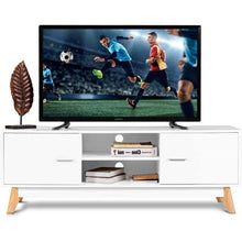 Load image into Gallery viewer, Modern 55-inch Solid Wood TV Stand in White Finish and Mid-Century Legs
