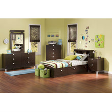 Load image into Gallery viewer, Twin size Contemporary Bookcase Headboard in Chocolate Finish
