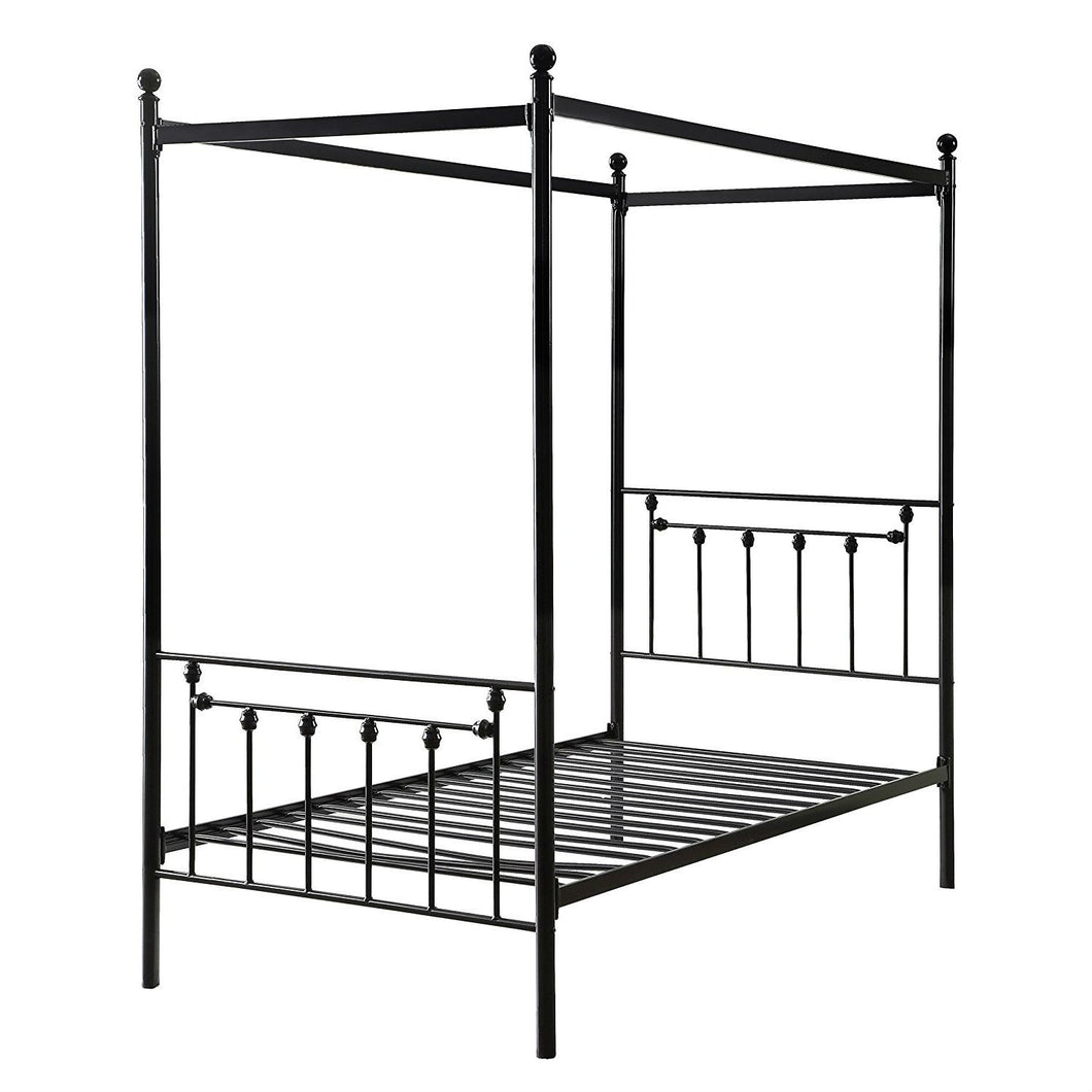 Twin size Sturdy Metal Canopy Bed Frame in Black Metal Finish