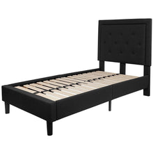 Load image into Gallery viewer, Twin Black Fabric Upholstered Platform Bed Frame with Tufted Headboard
