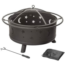Load image into Gallery viewer, Heavy Duty Steel Metal Wood Burning Fire Pit with Moon and Stars Cutouts
