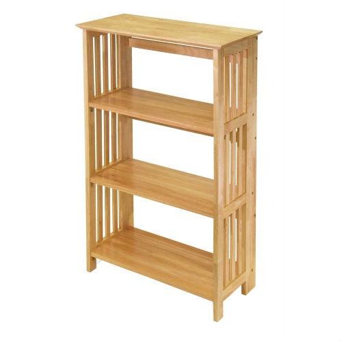 4-Shelf Wooden Folding Bookcase Storage Shelves in Natural Finish