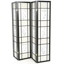 Load image into Gallery viewer, Black 4-Panel Room Divider Shoji Screen with Asian Floral Print
