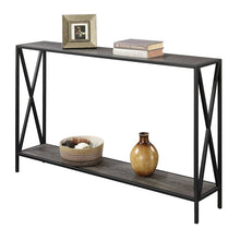 Load image into Gallery viewer, Weathered Grey Wood Console Sofa Table with Bottom Shelf and Metal Frame
