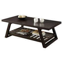 Load image into Gallery viewer, Contemporary Coffee Table with Slatted Bottom Shelf in Rich Brown
