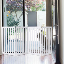 Load image into Gallery viewer, Folding 4-Panel Dog Gate Pet Fence in White Wood Finish

