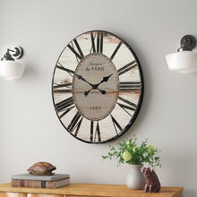 Load image into Gallery viewer, White Washed Oversized Distressed Paris Wood Wall Clock

