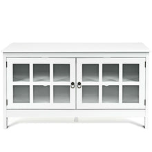 Load image into Gallery viewer, White Wood Entertainment Center TV Stand with Glass Panel Doors
