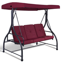 Load image into Gallery viewer, Red Burgundy Wine 3 Seat Cushioned Porch Patio Canopy Swing Chair

