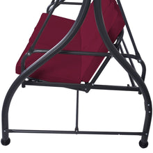 Load image into Gallery viewer, Red Burgundy Wine 3 Seat Cushioned Porch Patio Canopy Swing Chair
