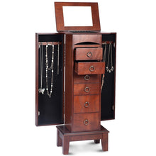 Load image into Gallery viewer, Medium Brown Wood Jewlery Armoire Storage Chest Cabinet with Mirror
