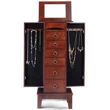 Load image into Gallery viewer, Medium Brown Wood Jewlery Armoire Storage Chest Cabinet with Mirror
