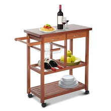 Load image into Gallery viewer, Kitchen Island Cart with Wine Rack and Wooden Cutting Board Top
