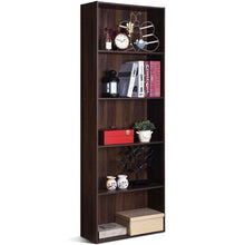 Load image into Gallery viewer, Modern 5-Tier Bookcase Storage Shelf in Brown Walnut Wood Finish
