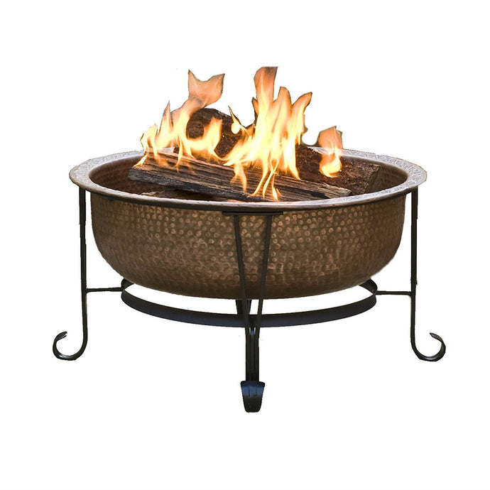 Hammered Copper Fire Pit with Heavy Duty Spark Guard Cover and Stand