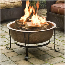 Load image into Gallery viewer, Hammered Copper Fire Pit with Heavy Duty Spark Guard Cover and Stand
