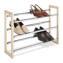 Load image into Gallery viewer, 3-Tier Stackable &amp; Expandable Shoe Rack in Wood &amp; Chrome Metal
