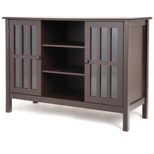 Load image into Gallery viewer, Brown Wood Sofa Tale Console Cabinet with Tempered Glass Panel Doors
