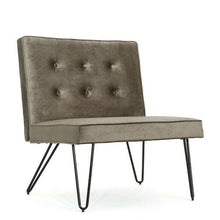 Load image into Gallery viewer, Gray Velvety Soft Upholstered Polyester Accent Chair Black Metal Legs
