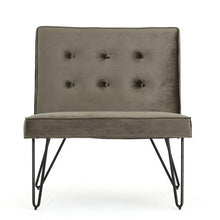 Load image into Gallery viewer, Gray Velvety Soft Upholstered Polyester Accent Chair Black Metal Legs
