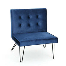 Load image into Gallery viewer, Navy Velvety Soft Upholstered Polyester Accent Chair Black Metal Legs
