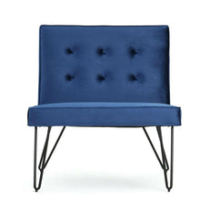 Load image into Gallery viewer, Navy Velvety Soft Upholstered Polyester Accent Chair Black Metal Legs
