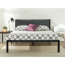 Load image into Gallery viewer, Full size Metal Platform Bed Frame with Wood Slats and Upholstered Headboard

