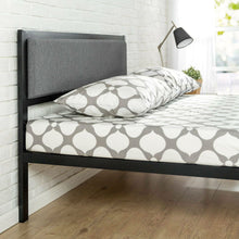 Load image into Gallery viewer, Full size Metal Platform Bed Frame with Wood Slats and Upholstered Headboard
