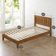 Load image into Gallery viewer, Twin Solid Wood Platform Bed Frame with Headboard in Medium Brown Finish
